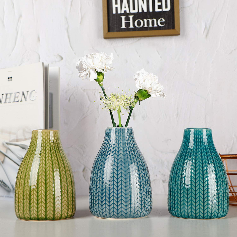 Pumxi Vases Set of 3, Ceramic Flower Vases, Decorative Vase for Home, Living Room, Office (Light Yellow, Light Blue, Green) Home & Garden > Decor > Vases Pumxi   