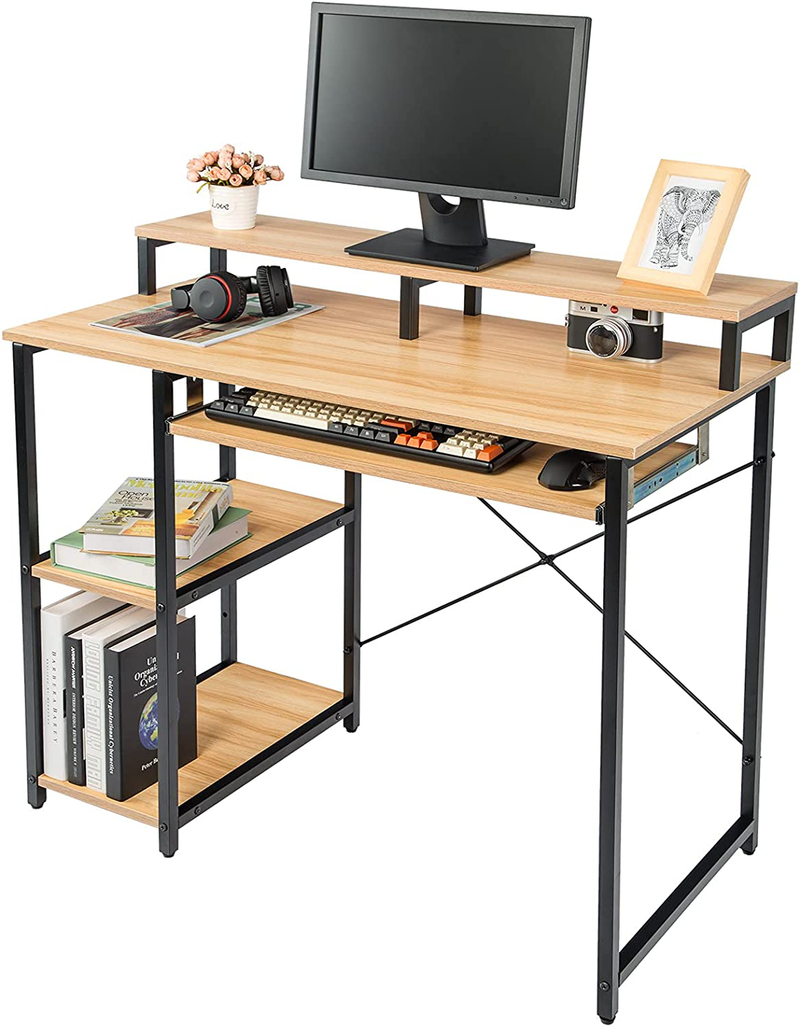 TOPSKY Computer Desk with Storage Shelves/23.2” Keyboard Tray/Monitor Stand Study Table for Home Office(46.5inch, Natural) Home & Garden > Household Supplies > Storage & Organization TOPSKY Natural 38.6*19 inch 
