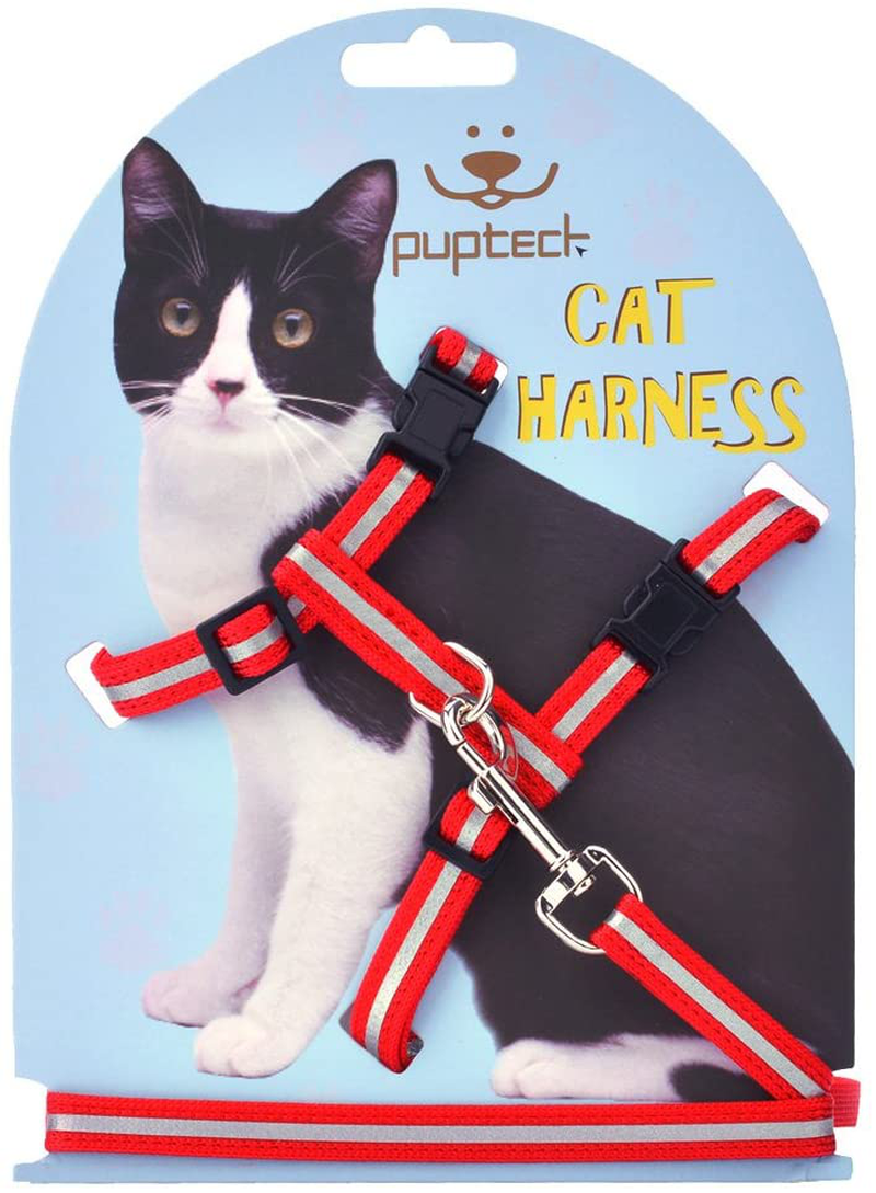 PUPTECK Adjustable Cat Harness Nylon Strap Collar with Leash Animals & Pet Supplies > Pet Supplies > Cat Supplies > Cat Apparel PUPTECK Reflective Red  