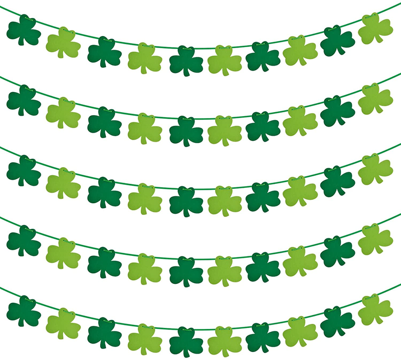 St Patricks Day Decorations 5 Pack Shamrock Clover Felt Banner Garland for St Patricks Day Decor Dark Green Light Green for Party Home Store