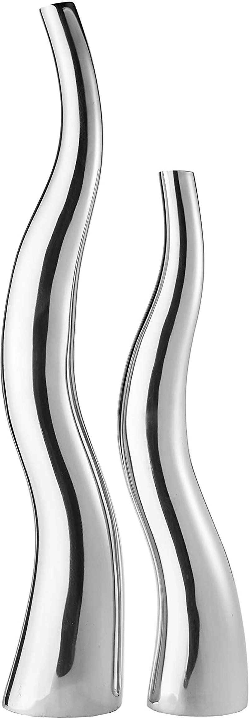 Modern Day Accents Curva Tall Set of 2, Silver, Aluminum, Contemporary, Modern, Wiggly, Popular, Glam, Floor Standing, Lg 6 32, Sm Vase: 5” x 3.5” x 24 Home & Garden > Decor > Vases Modern Day Accents   