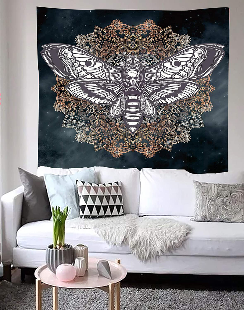 Dead Head Hawk Moth Wall Tapestry with Mandala Vintage White Skull Illustration Tapestry Blanket Mysterious Sky Wall Art Home Decor BedHead (60x60) Home & Garden > Decor > Seasonal & Holiday Decorations Simsant   