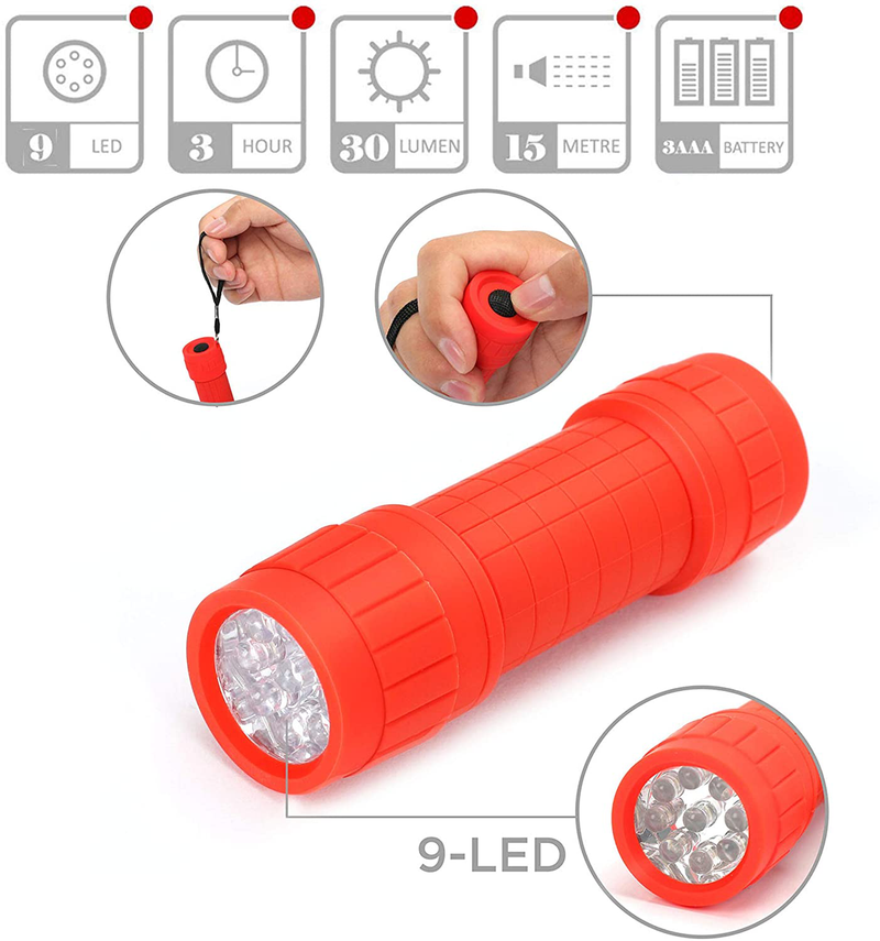 FASTPRO 10-Pack, 9-LED Mini Flashlight Set, 30-Pieces AAA Batteries are Included and Pre-Installed, Perfect For Class Teaching, Camping, Wedding Favor