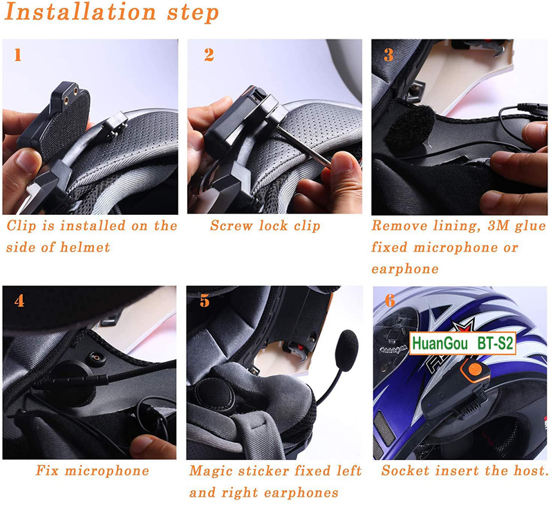 Motorcycle Bluetooth Headset, BT-S2 Motorbike Helmet Intercom up to 3 Riders 1000M Helmet Communication System Supports Handsfree/Stereo Music/FM/GPS/ MP3 (Boom Microphone,Single)  HuanGou   