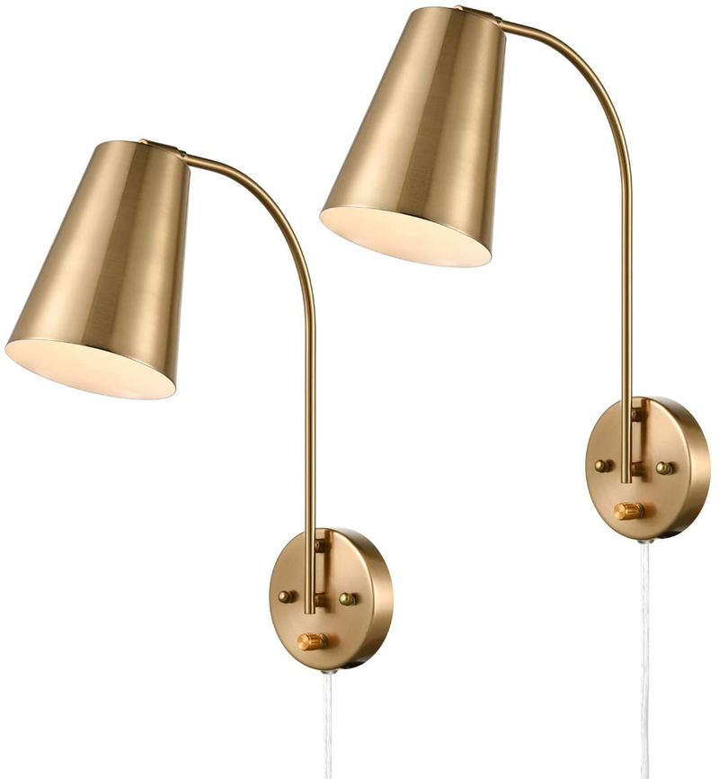 DANXU Modern Plug in Wall Sconce with Cord Set of 2 Gold Wall Light