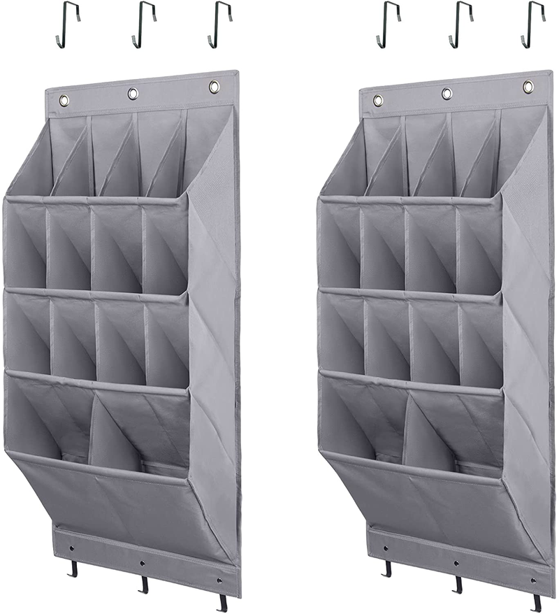 Fentec over the Door Shoe Organizer, 2 Pack Hanging Shoe Organizer,12 Large Pockets and 2 Larger Storage Various Compartments with 6 Hooks Shoe Storage Rack Organizer for Shoes, Sneakers and Home Accessories, Grey Furniture > Cabinets & Storage > Armoires & Wardrobes Fentec   