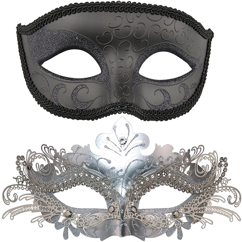 Couple Masquerade Metal Masks Venetian Halloween Costume Mask Mardi Gras Mask Apparel & Accessories > Costumes & Accessories > Masks Coddsmz Black+sliver  
