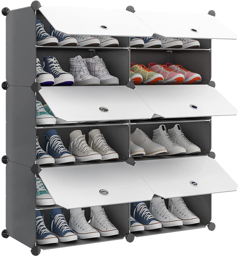 MAGINELS 72 Pairs Shoe Rack Organizer Shoe Organizer Expandable Shoe Storage Cabinet Free Standing Stackable Space Saving Shoe Rack for Entryway, Hallway and Closet, Brown Furniture > Cabinets & Storage > Armoires & Wardrobes MAGINELS Grey 32"x12"x36" 
