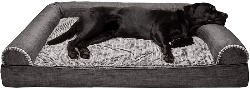 Furhaven Orthopedic, Cooling Gel, and Memory Foam Pet Beds for Small, Medium, and Large Dogs and Cats - Luxe Perfect Comfort Sofa Dog Bed, Performance Linen Sofa Dog Bed, and More Animals & Pet Supplies > Pet Supplies > Dog Supplies > Dog Beds Furhaven Faux Fur & Linen Charcoal Sofa Bed (Full Support Orthopedic Foam) Jumbo Plus (Pack of 1)