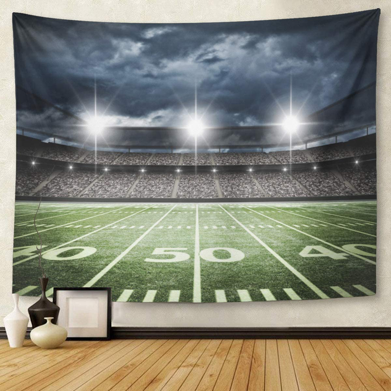 Emvency Tapestry Stadium Football Satdium Field Light Night Soccer Turf Home Decor Wall Hanging for Living Room Bedroom Dorm 50x60 Inches