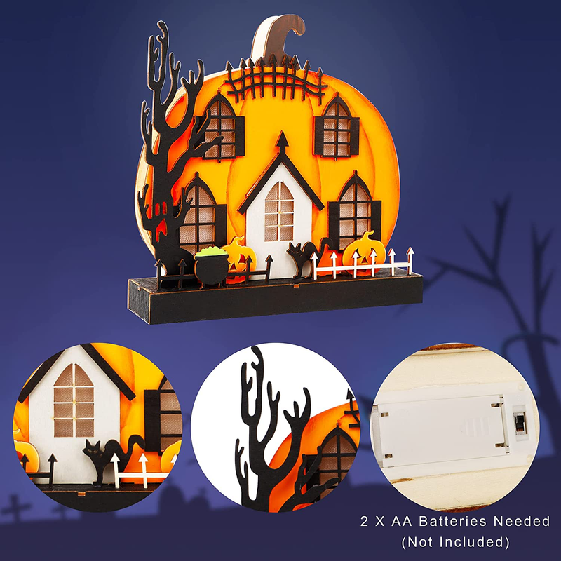 Lulu Home Halloween Tabletop Decoration, Wooden Lighted Pumpkin House Decoration Ornaments, Battery Operated Halloween Sign Indoor Fireplace Desk Kitchen Table Ornament, 9 x 9 x 2.1 INCH Arts & Entertainment > Party & Celebration > Party Supplies Lulu Home   