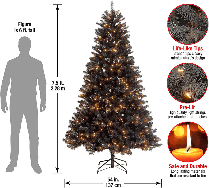 National Tree Company Pre-lit Artificial Christmas Tree | Includes Pre-strung White Lights and Stand | North Valley Black Spruce - 7.5 ft Home & Garden > Decor > Seasonal & Holiday Decorations > Christmas Tree Stands National Tree Company   