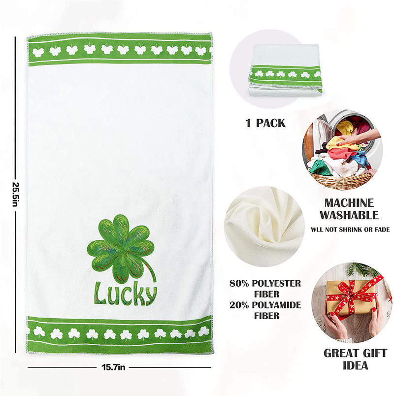 St Patricks Day Hand Towel for Bathroom, Soft Absorbent Patrick Small Bath Towel, Irish Lucky Leaf Spring Towel Green Shamrock Guest Towel St Patricks Home Shower Holiday Decorations 15.7X25.5 Inch Home & Garden > Linens & Bedding > Towels AEUEFUEA   
