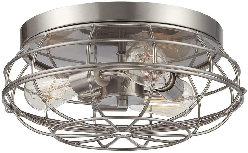 Industrial Wire Cage Bare Bulb Retro Vintage Flush Mounted Ceiling Light in a Brushed Nickel Finish Home & Garden > Lighting > Lighting Fixtures > Ceiling Light Fixtures KOL DEALS   
