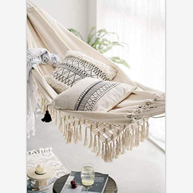 Terracotta Door Boho Hammock for 2 Adults, Brazilian Style Hammock Rope for Indoor, Outdoor, Patio, Porch, Bedroom, Beach and More- White Canvas Rope Hammock, Macrame Hammock, Cotton Hammock
