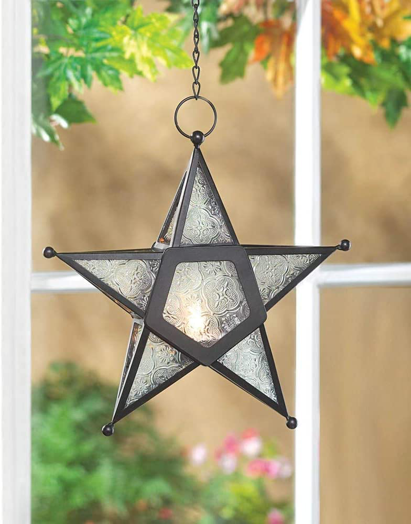 Gifts & Decor 57070454 Clear Star Candle Lantern, Black