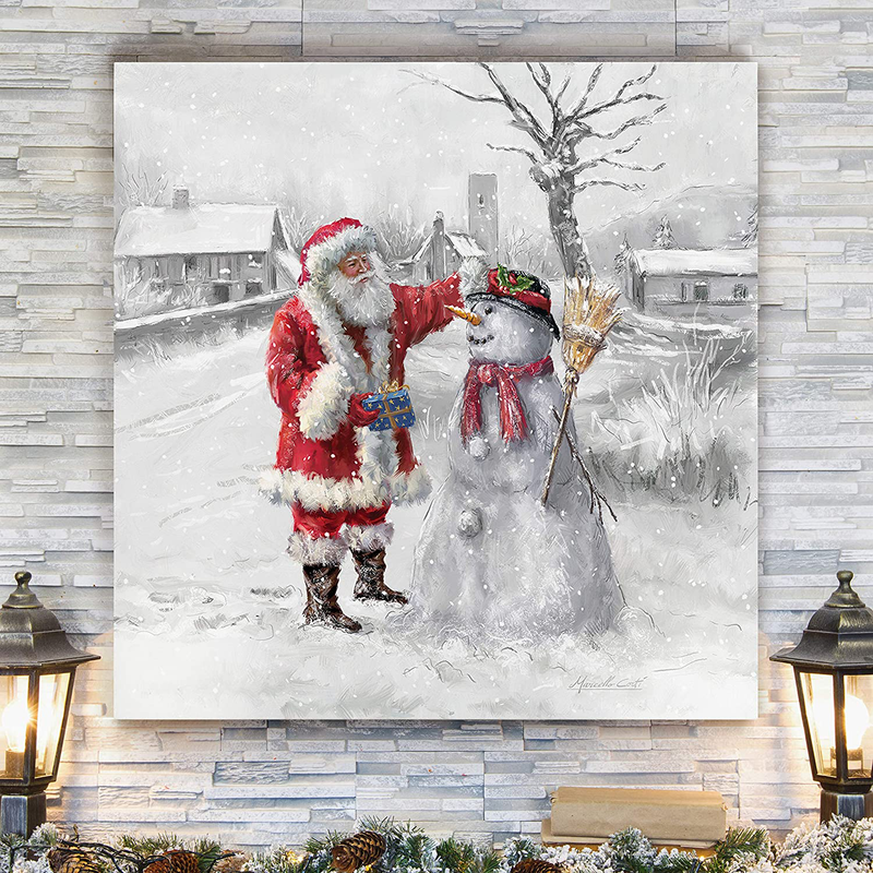 Renditions Gallery Christmas, Canvas Wall Art, Holiday Décor, Angel, Bells, Christmas Tree, Ginger Bread, Egg Nog, Snow Man, Santa, Reindeer - Square 01 - P (24X24, JoyfulSanta)