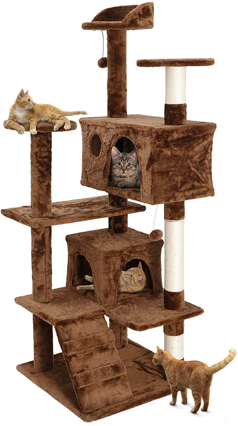 Nova Microdermabrasion 53 Inches Multi-Level Cat Tree Stand House Furniture Kittens Activity Tower with Scratching Posts Kitty Pet Play House Animals & Pet Supplies > Pet Supplies > Cat Supplies > Cat Beds Nova Microdermabrasion Brown  