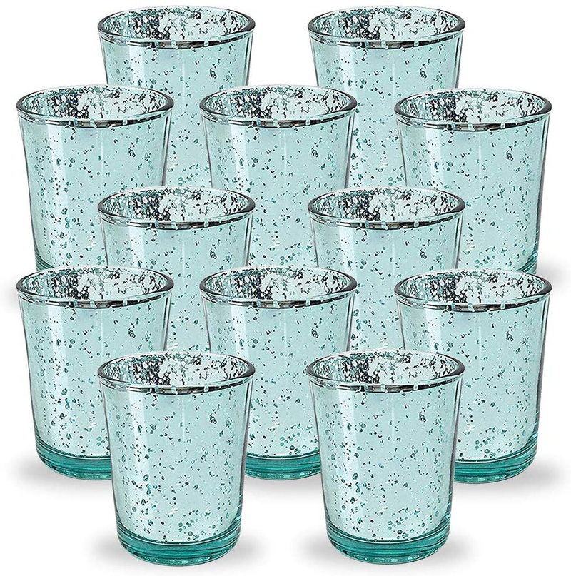 Just Artifacts 2.75-Inch Speckled Mercury Glass Votive Candle Holders (12pcs, Silver) Home & Garden > Decor > Home Fragrance Accessories > Candle Holders Just Artifacts Aqua  