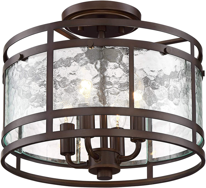 Elwood Rustic Industrial Ceiling Light Semi-Flush Mount Fixture Oil Rubbed Bronze 13 1/4" Wide Water Glass Drum for House Bedroom Hallway Living Room Bathroom Dining Kitchen - Franklin Iron Works Home & Garden > Lighting > Lighting Fixtures > Ceiling Light Fixtures KOL DEALS   