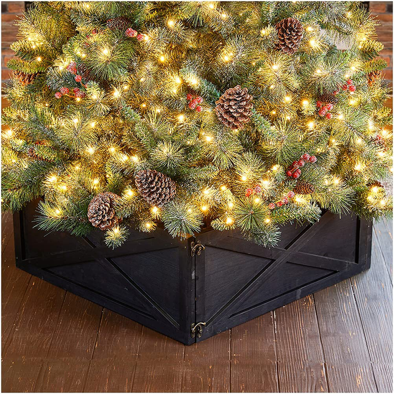 glitzhome Washed Black Wooden Tree Collar Tree Stand Cover Christmas Tree Skirt Tree Box, 26" L X 26" W Home & Garden > Decor > Seasonal & Holiday Decorations > Christmas Tree Skirts Glitzhome Black  
