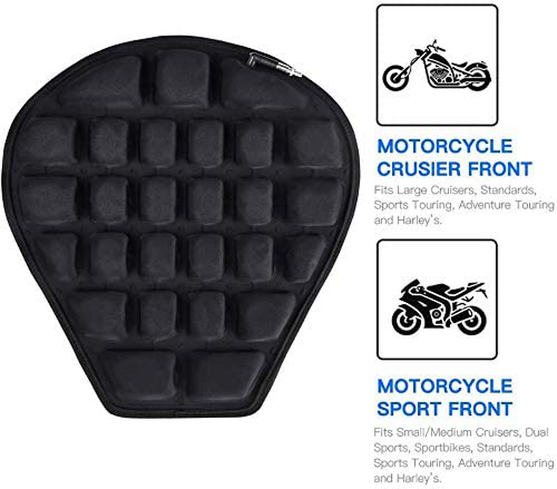 HOMMIESAFE Air Motorcycle Seat Cushion Water Fillable Cooling Down Seat Pad,Pressure Relief Ride Motorcycle Air Cushion Large for Cruiser Touring Saddles(Black)