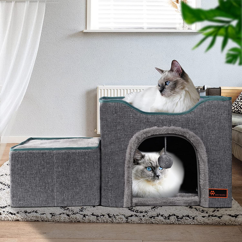 MAYWARD Cat Cube Foldable Cat House with Detachable Storage Box for Indoor, Multifunctional Cat Bed Cave with Ball Hanging and Scratch Pad for All Seasons Animals & Pet Supplies > Pet Supplies > Cat Supplies > Cat Beds MAYWARD   