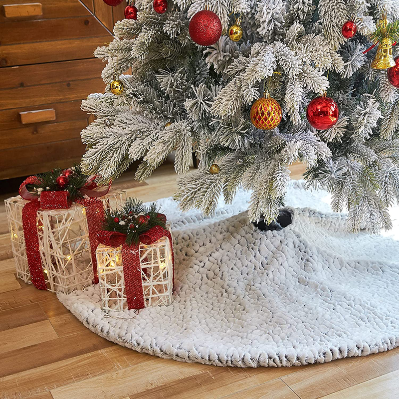 MTSCE 48 inch White Christmas Tree Skirt Christmas Decorations Indoor, Faux Fur Tree Skirts for Party Holiday Xmas Tree Winter Christmas Tree Mat