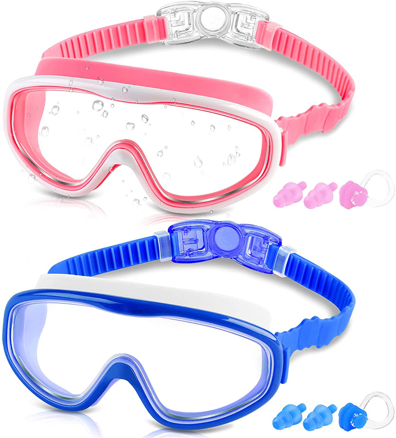 COOLOO Kids Goggles for Swimming for Age 3-15, 2 Pack Kids Swim Goggles with nose cover, No Leaking, Anti-Fog, Waterproof Sporting Goods > Outdoor Recreation > Boating & Water Sports > Swimming > Swim Goggles & Masks COOLOO D. Pink+blue  