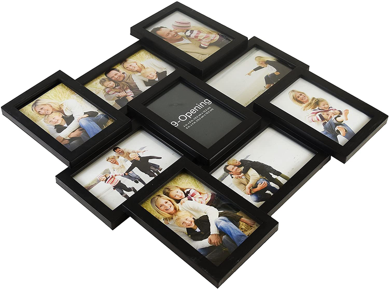 Melannco 18 x 18 Inch 9 Opening Photo Collage Frame, Displays Four 4x6 and Five 6x4 Inch Photos, Black Home & Garden > Decor > Picture Frames MELANNCO   