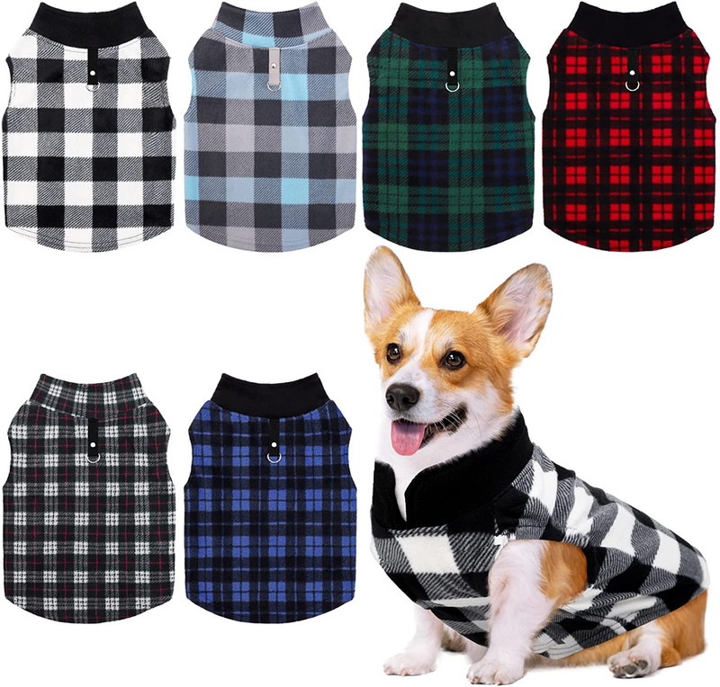Pedgot 6 Pieces Dog Clothes Warm Dog Fleece Vest with Leash Ring Dog Sweatshirt Winter Pet Clothes Dog Pullover for Puppy Small Dogs Cat Animals & Pet Supplies > Pet Supplies > Dog Supplies > Dog Apparel Pedgot Plaid Medium 