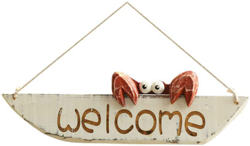 D-Fokes Flower Welcome Sign Decorative Vintage Wooden Wall Hanging Home Garden Decor - Craft Hanging Sign Home Sweet Home Wall Door Ornaments with String Home & Garden > Decor > Artwork > Sculptures & Statues D-Fokes Red-Crab  
