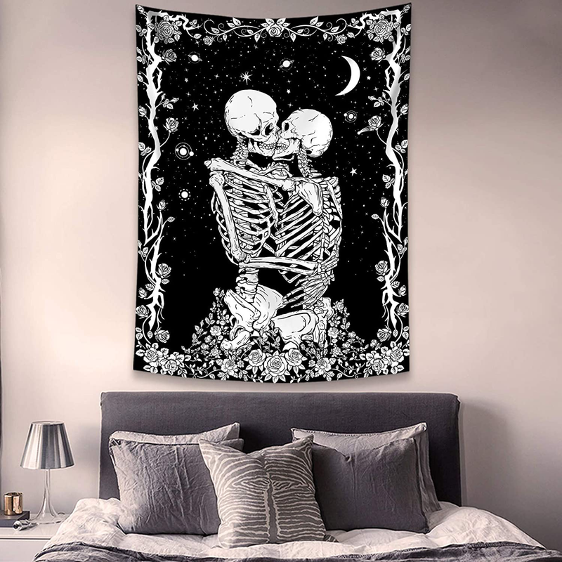 Haibimen Skull Tapestry Wall Hanging, Black and White Tapestry for Bedroom Skulls Kissing Lovers Skeleton Goth Tarot Ouija Dark Wall Decor (36‘’×48‘’) Home & Garden > Decor > Artwork > Decorative Tapestries Haibimen   