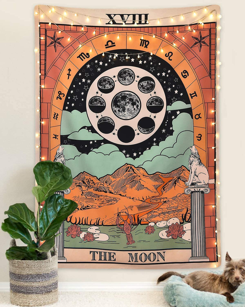 Sevenstars Tarot Tapestry The Moon Tapestry The Star Tapestry Moon Tarot Tapestry Medieval Europe Divination Tapestry Wall Hanging Mysterious Tapestries for Room Home & Garden > Decor > Artwork > Decorative Tapestries Sevenstars   