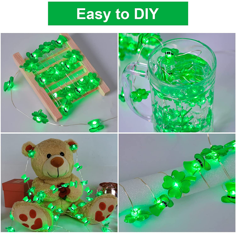 St Patricks Day Decorations 13Ft 50Leds Lucky Clover Hat String Lights Battery Powered,St Patricks Day Decor 8 Modes Green Fairy String Lights Decoration for Home Indoor Outdoor Holiday Party Feast Arts & Entertainment > Party & Celebration > Party Supplies Donse   