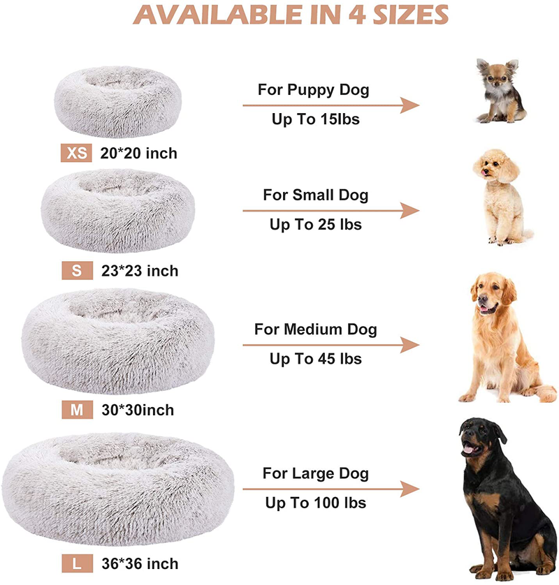 SHU UFANRO Dog Beds for Large Medium Small Dogs Round, Cat Cushion Bed, Calming Pet Beds Cozy Fur Donut Cuddler Improved Sleep, Washable, Non-Slip Bottom (XS/S/M/L) Animals & Pet Supplies > Pet Supplies > Dog Supplies > Dog Beds SHU UFANRO   