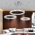 Crystal Chandelier Modern DIY Ceiling Light Fixture LED 3 Rings Round Pendant Lighting Adjustable Stainless Steel Ceiling Lamp for Living Room Dining Room Bedroom (20+30+40 Cold White)