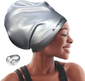 Keary Extra Large Swim Cap for Braids and Dreadlocks Extensions Weaves Long Hair, Waterproof Silicone Cover Ear Bath Pool Shower Swimming Cap for Adult Youth to Keep Hair Dry, Easy to Put On and Off Sporting Goods > Outdoor Recreation > Boating & Water Sports > Swimming > Swim Caps Keary Silver  