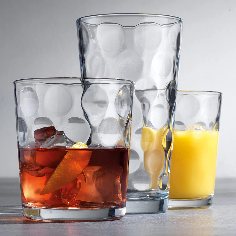 Drinking Glasses, 12 Piece Glass Cups Set. includes 4 Highball Glasses 17 oz. 4 Rock Glasses 13 oz. and 4 Juice Glasses 7 oz. By Home Essentials & Beyond. Ideal for Water, Juice, Beer, cocktail. Dishwasher Safe. Home & Garden > Kitchen & Dining > Tableware > Drinkware Home Essentials & Beyond   