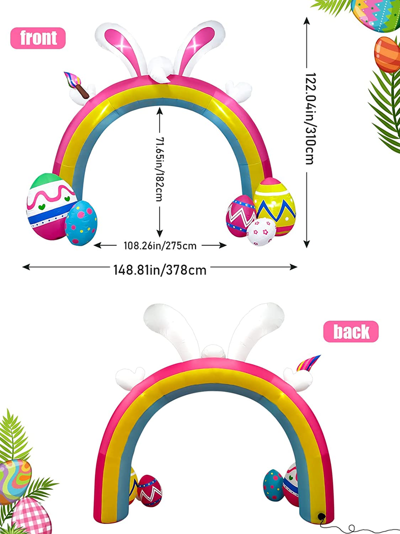 TOROKOM 10FT Easter Inflatable Bunny Colorful Eggs Rainbow Archway Decorations with Build-In Leds, Blow up Yard Decoration Easter Inflatables for Party Indoor, Outdoor, Lawn, Garden Decor Home & Garden > Decor > Seasonal & Holiday Decorations TOROKOM   