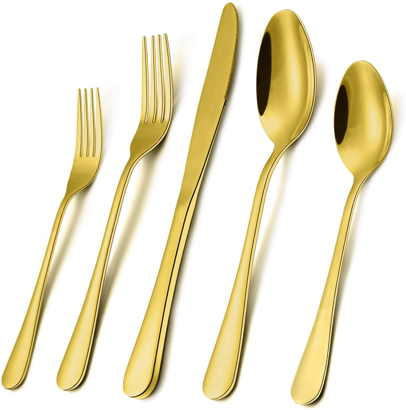 Silverware Set 20-Piece, Wildone Stainless Steel Flatware Cutlery Set Service for 4, Tableware Eating Utensils Include Knife/Fork/Spoon, Mirror Polished, Dishwasher Safe Home & Garden > Kitchen & Dining > Tableware > Flatware > Flatware Sets Wildone Gold 20 Piece 