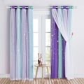NICETOWN Kids Room Decor for Girls, White Gauze & Blackout Drapes Assembled, Mix & Match Star Cut Curtain Panels with Versatile Styling Options (Teal & Purple, Each is W52 x L84, Sold by 2 PCs) Home & Garden > Decor > Seasonal & Holiday Decorations NICETOWN Teal & Purple W52 x L84 