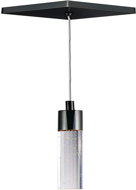 ET2 E32771-91BC Scepter Champagne Bubble Glass Cylinder LED Mini Pendant Ceiling Lighting, 1-Light 8 Watt, 18"H X 5"W, Black Chrome