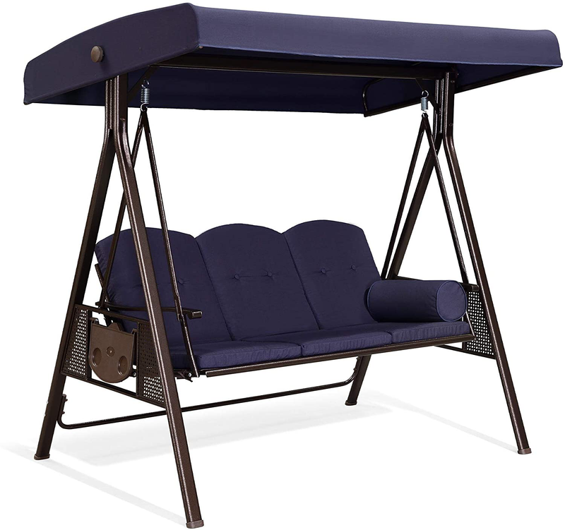 PURPLE LEAF 2-Seat Deluxe Outdoor Patio Porch Swing with Weather Resistant Steel Frame, Adjustable Tilt Canopy, Cushions and Pillow Included, Beige Home & Garden > Lawn & Garden > Outdoor Living > Porch Swings PURPLE LEAF Navy Blue 74.4"(W) X 50.3"(D) 