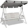 GOLDSUN 3 Person Patio Swing Seat with Adjustable Canopy, All Weather Resistant Hammock Swinging Chair Bench for Patio, Garden, Poolside, Balcony (Taupe) Home & Garden > Lawn & Garden > Outdoor Living > Porch Swings GOLDSUN Grey  