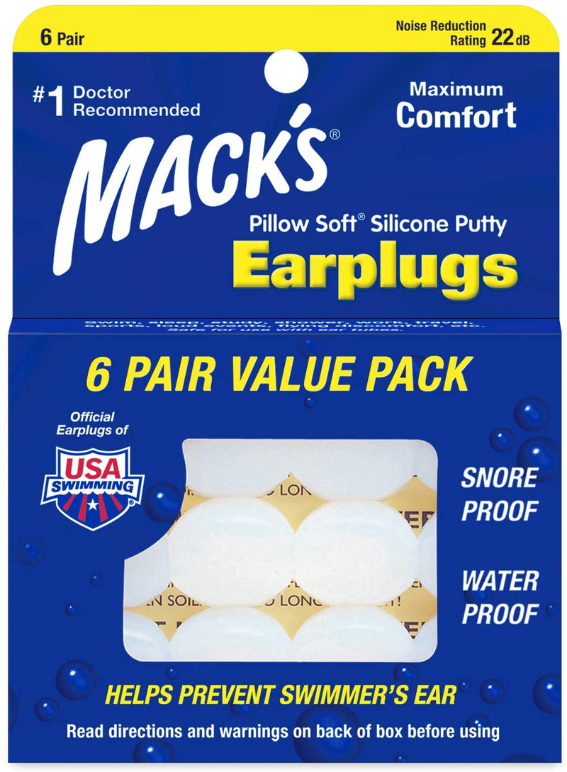 Mack's Pillow Soft Silicone Earplugs - 6 Pair, Value Pack – The Original Moldable Silicone Putty Ear Plugs for Sleeping, Snoring, Swimming, Travel, Concerts and Studying Sporting Goods > Outdoor Recreation > Boating & Water Sports > Swimming Mack's 6 Pair (Pack of 1)  