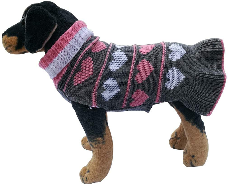 Jecikelon Pet Dog Long Sweaters Dress Knitwear Turtleneck Pullover Warm Winter Puppy Sweater Long Dresses (Grey Heart, Medium)