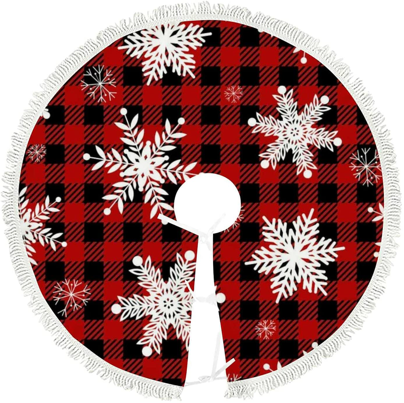 Christmas Tree Skirt Xmas Tree Skirts Buffalo Plaid Snowflakes Red for Party Holiday Happy New Year Winter Decorations Indoor Outdoor 30 inch Home & Garden > Decor > Seasonal & Holiday Decorations > Christmas Tree Skirts Vantaso 30 inch  