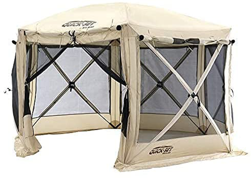 CLAM Quick-Set Escape 11.5 x 11.5 Foot Portable Pop-Up Outdoor Camping Gazebo Screen Tent 6 Sided Canopy Shelter with Ground Stakes & Carry Bag, Green Home & Garden > Lawn & Garden > Outdoor Living > Outdoor Structures > Canopies & Gazebos CLAM Tan XL 