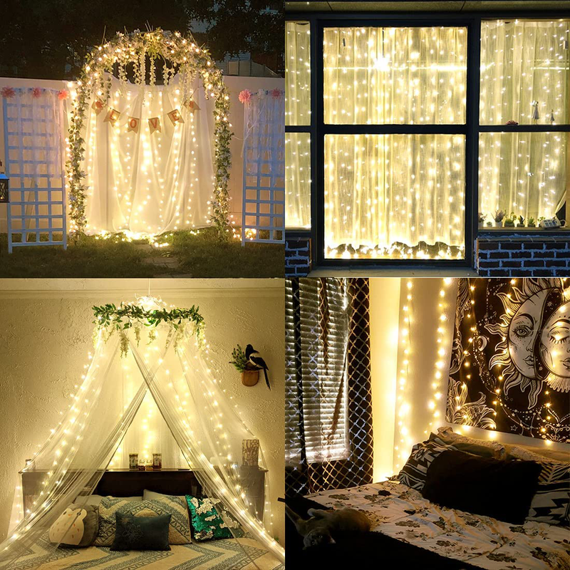 Hyrion Led Curtain String Lights Window Fairy Light Remote Control USB Powered 8 Modes 9.8Ft for Bedroom Wedding Party Home Garden Outdoor Indoor Wall Decorations Home & Garden > Decor > Seasonal & Holiday Decorations hyrion   